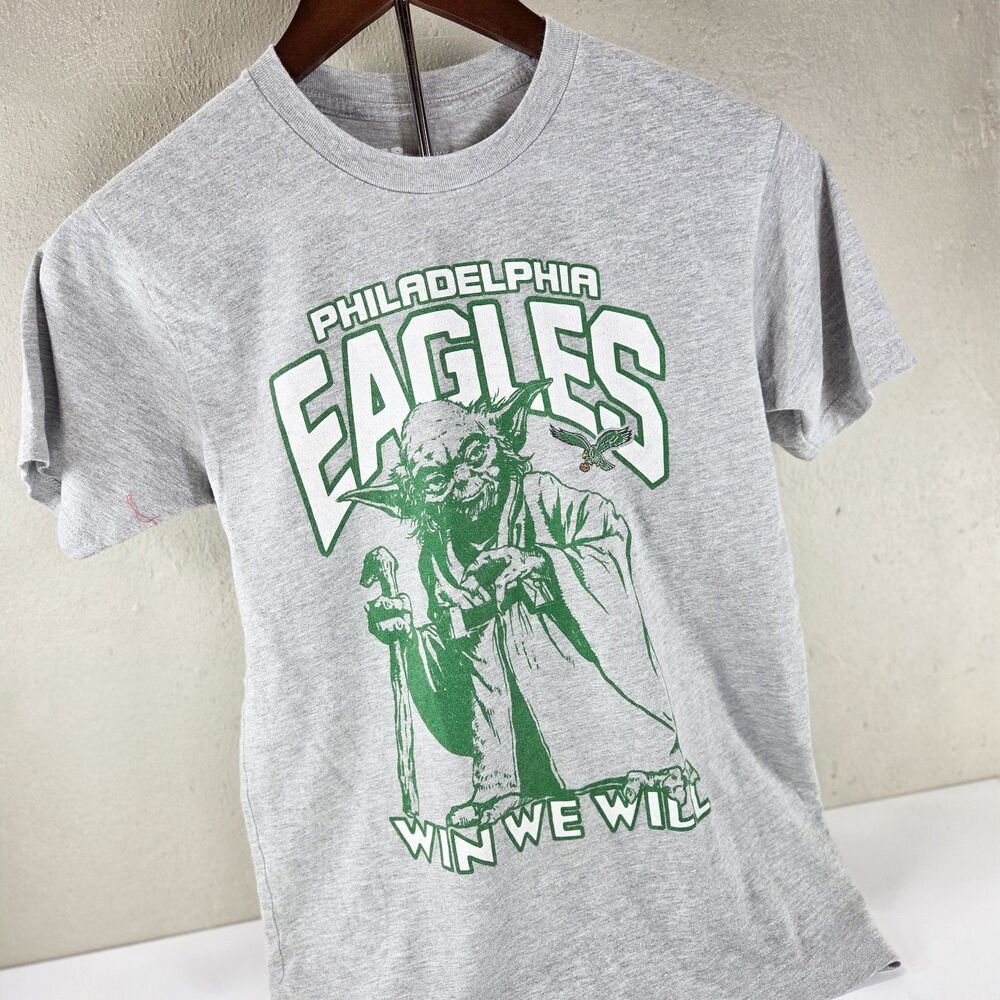 Junk Food Star Wars Philadelphia Eagles Yoda Win We Will T-Shirt Size XS Gray